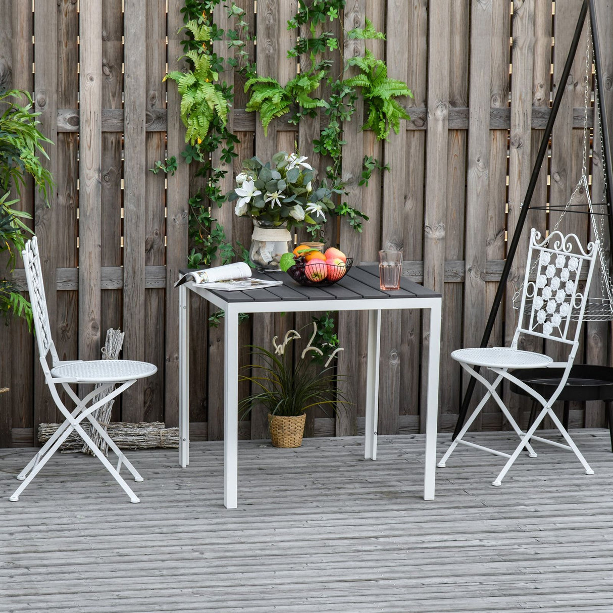 easycomfort easycomfort tavolo da giardino quadrato con piano effetto legno in pe e metallo 78 x 78 x 74cm ean 8054144136165