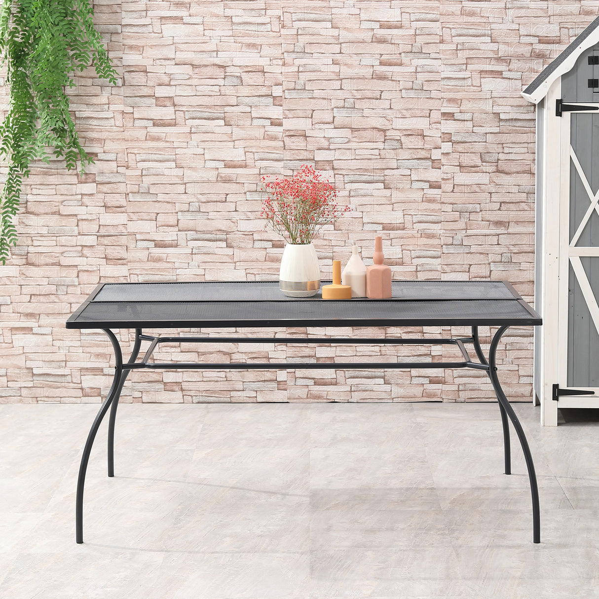 easycomfort easycomfort tavolo da giardino rettangolare con piano dappoggio a rete 150x90x73cm nero