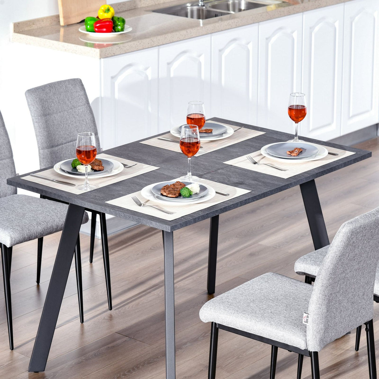 easycomfort easycomfort tavolo da pranzo rettangolare in mdf e metallo grigio scuro 120x80x76cm