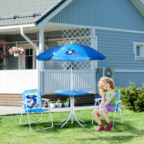 easycomfort easycomfort tavolo e sedie per bambini da giardino con ombrellone regolabile set 4 pezzi eta 3 6 anni blu