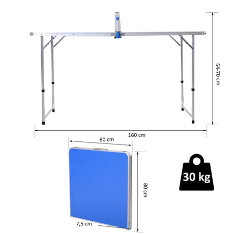 easycomfort easycomfort tavolo pieghevole multifunzione da campeggio con rete da ping pong altezza regolabile e leggero blu 160x80x546270cm ean 8054144131108