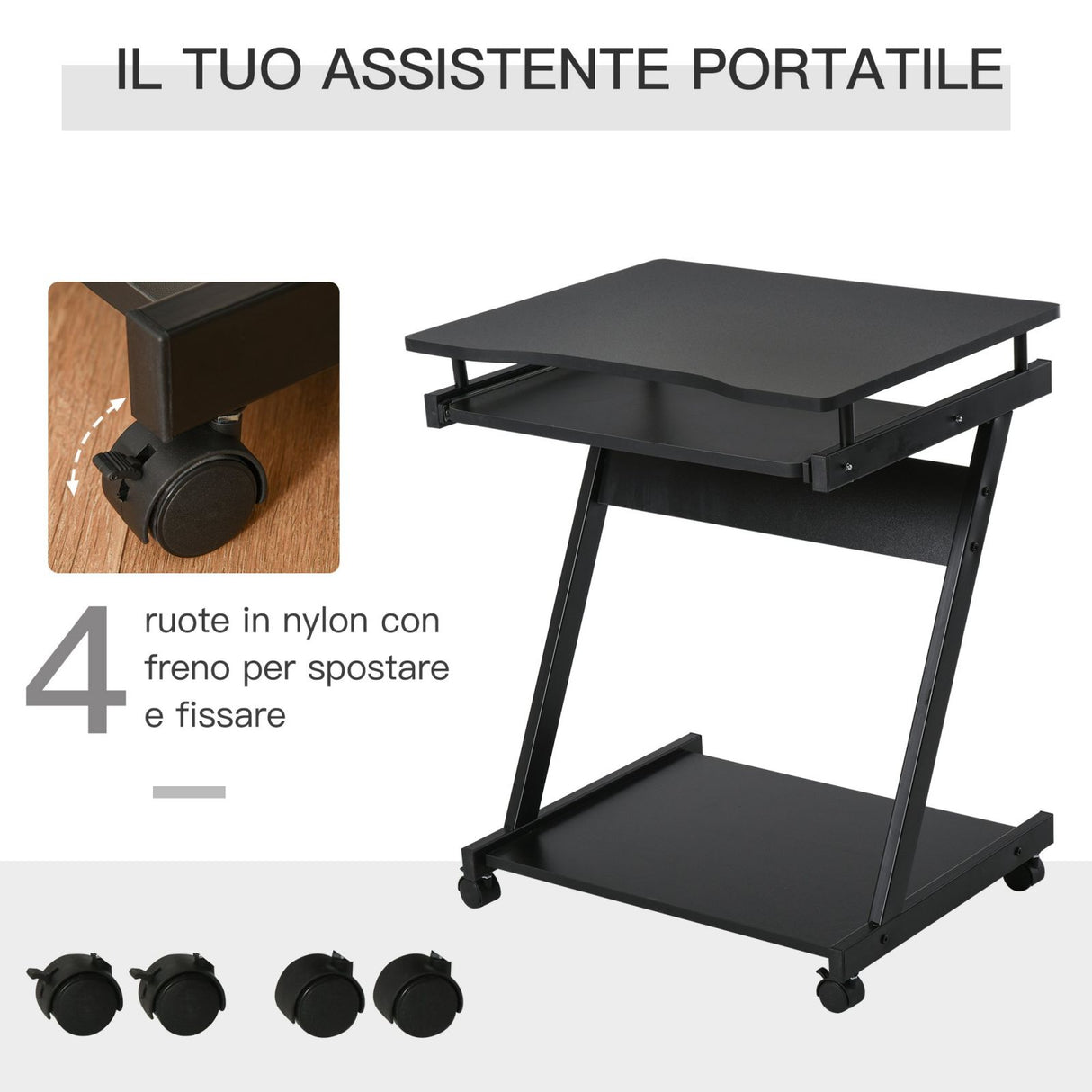 easycomfort easycomfort tavolo scrivania porta pc piano tastiera a scomparsa e 4 ruote nero ean 8054111843416