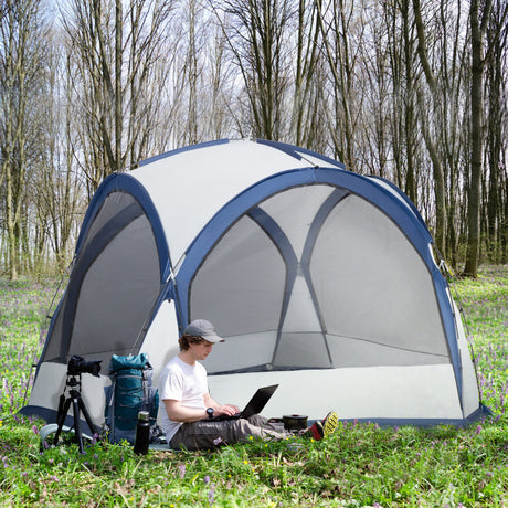 easycomfort easycomfort tenda da campeggio 6 8 persone 4 porte a cerniera borsa e gancio 350x350x230cm bianca e blu