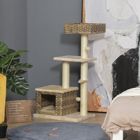 easycomfort easycomfort tiragraffi a colonna da 109cm per gatti fino a 5kg con cuccia giochi e pali in corda beige 60x40x109cm ean 8055776912288