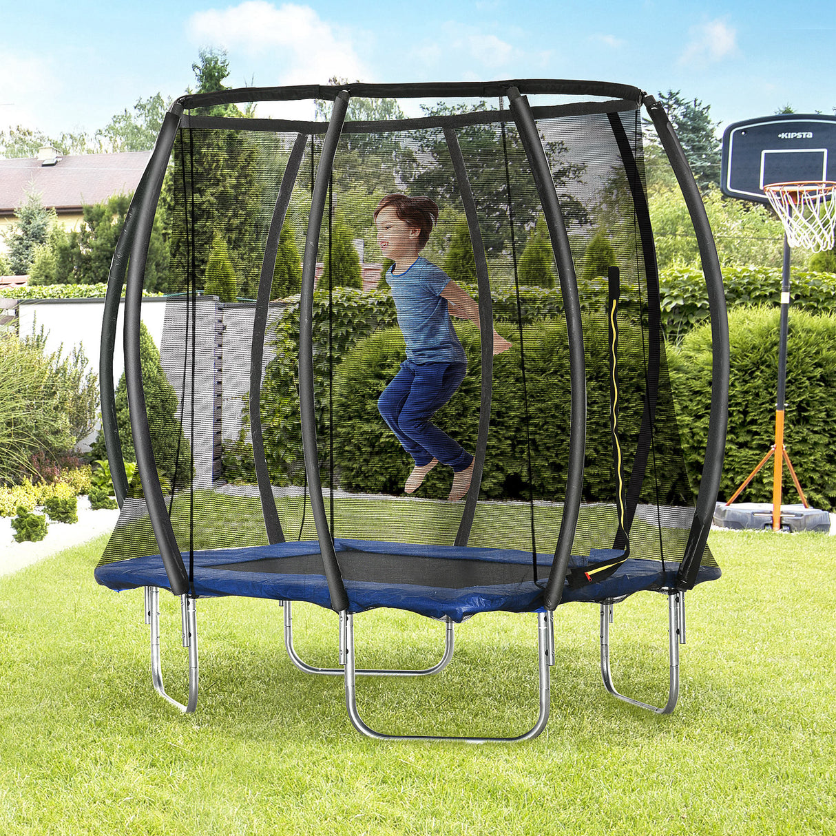 easycomfort easycomfort trampolino elastico 210cm per bambini e adulti con rete e imbottiture blu