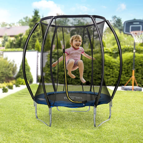 easycomfort easycomfort trampolino elastico fitness blu a 36 molle per adulti e bambini con rete di protezione e 3 gambe a u 225x235 cm