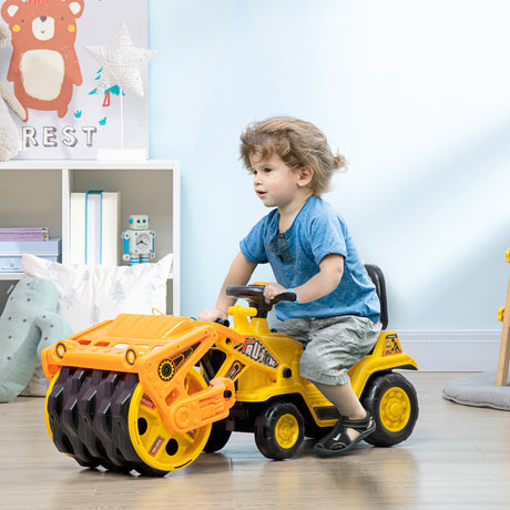 easycomfort easycomfort trattore per bambini 3 4 anni con rullo compressore e spazio portaoggetti 88x33x37 cm giallo e nero