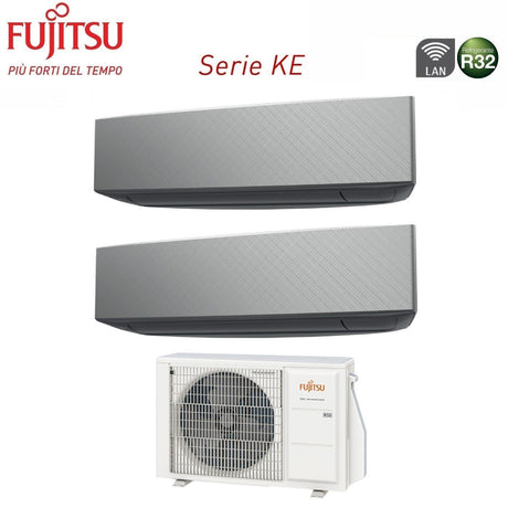 fujitsu climatizzatore condizionatore fujitsu dual split inverter serie ke silver 79 con aoyg18kbta2 r 32 wi fi integrato 70009000 colore argento