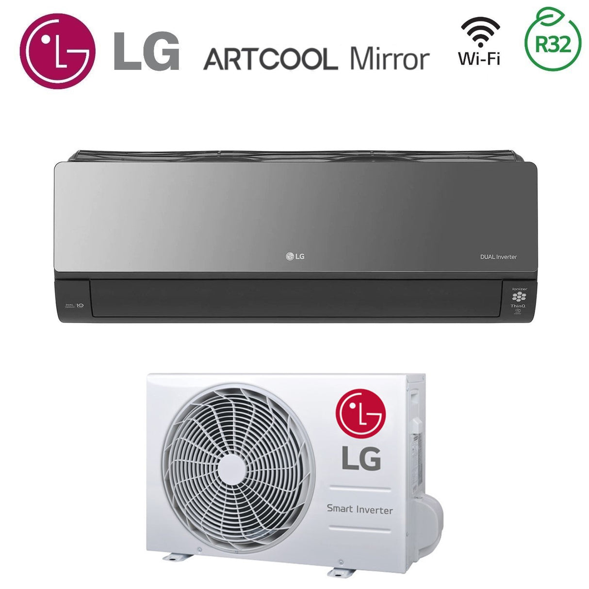 lg climatizzatore condizionatore lg inverter serie artcool mirror 12000 btu ac12bk r 32 wi fi integrato uv nano voice control classe aa