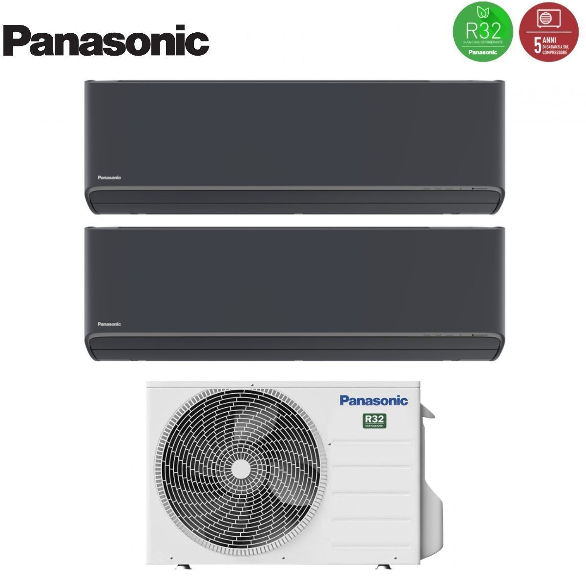 panasonic climatizzatore condizionatore panasonic dual split inverter serie etherea dark 912 con cu 2z35tbe r 32 wi fi integrato colore grigio grafite 900012000