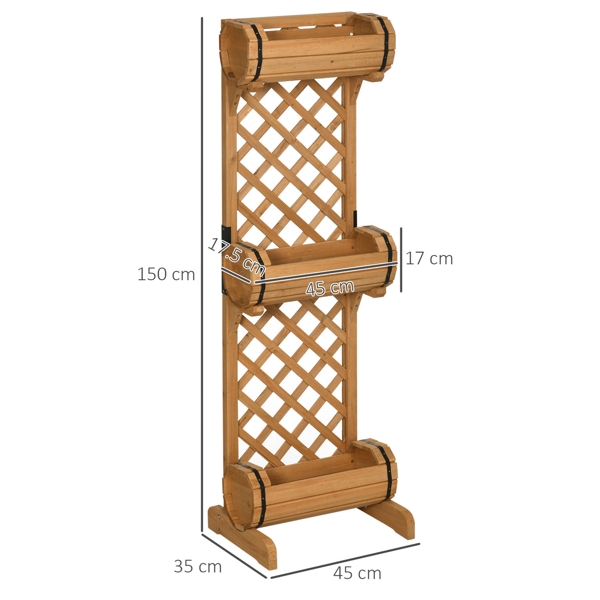 easycomfort easycomfort 3 fioriere da esterno a mezza botte in legno di abete marrone con grigliato per rampicanti 45x35x150 cm