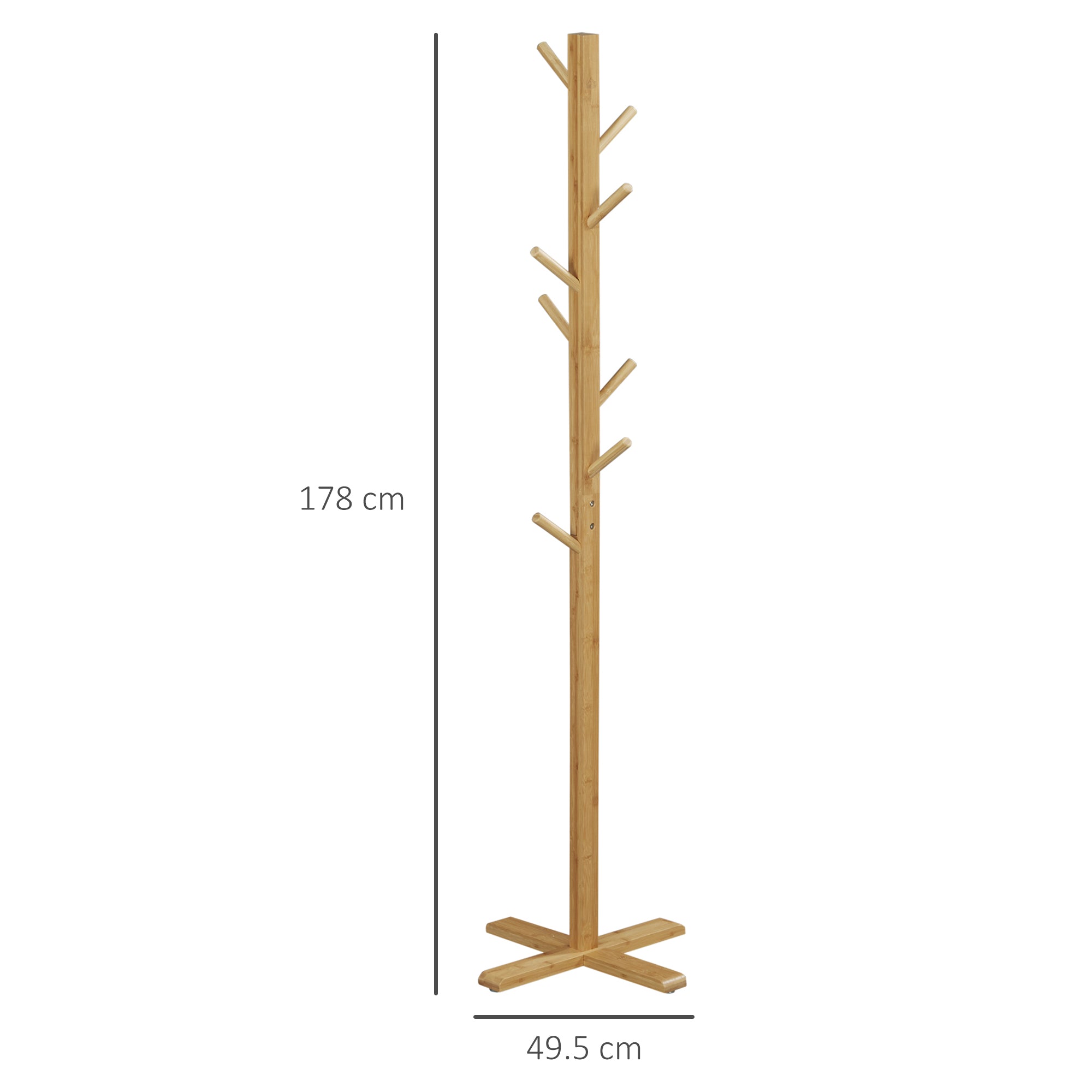 EASYCOMFORT Appendi Abiti da Terra in Legno di bambù con 8 Ganci e Base a  X, 49.5x 49.5x 178cm, Naturale