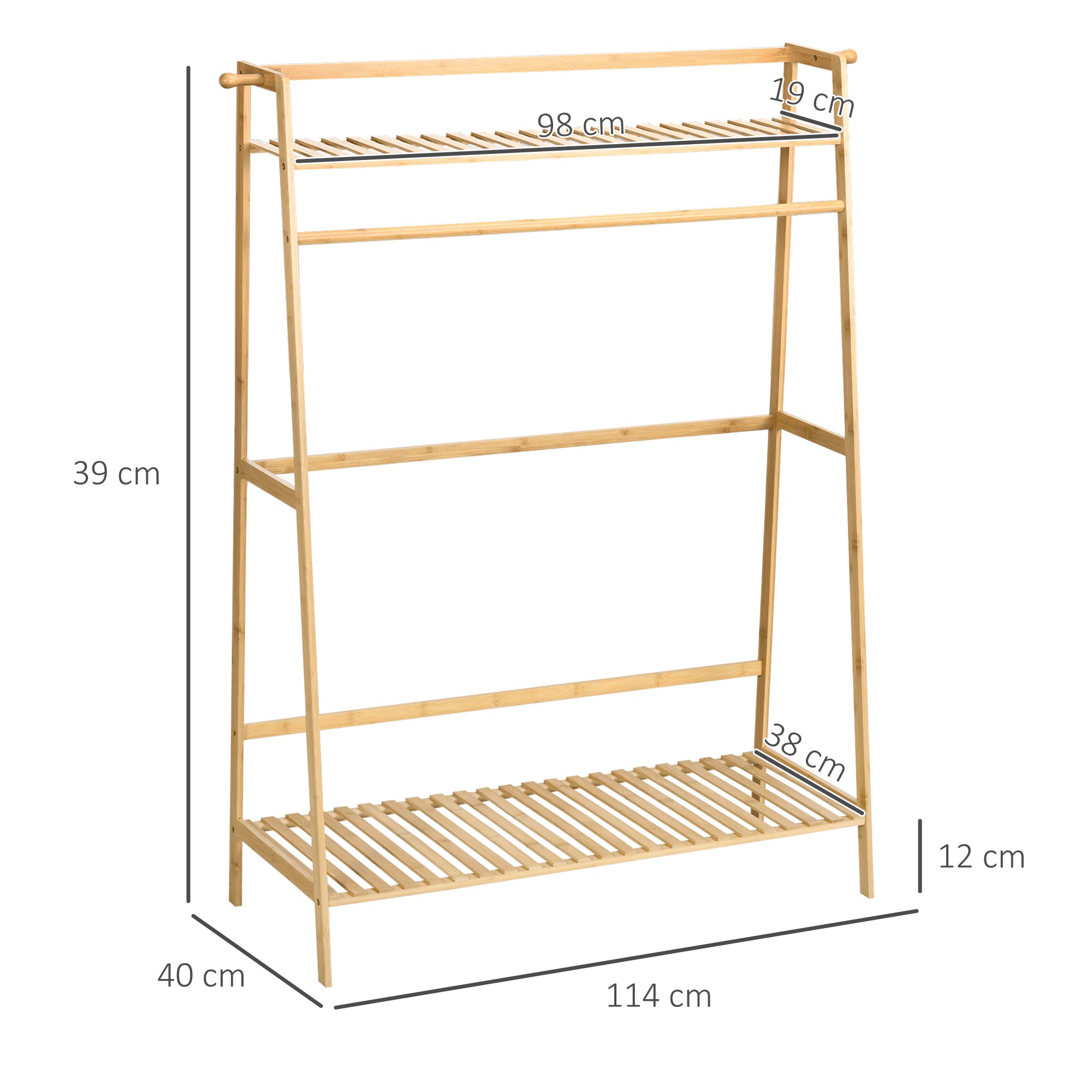 EASYCOMFORT Appendiabiti da Terra per Ingresso in MDF e Alluminio con 5  Ganci in Bambù e Tavolino Rotondo, 39.5x39.5x171 cm