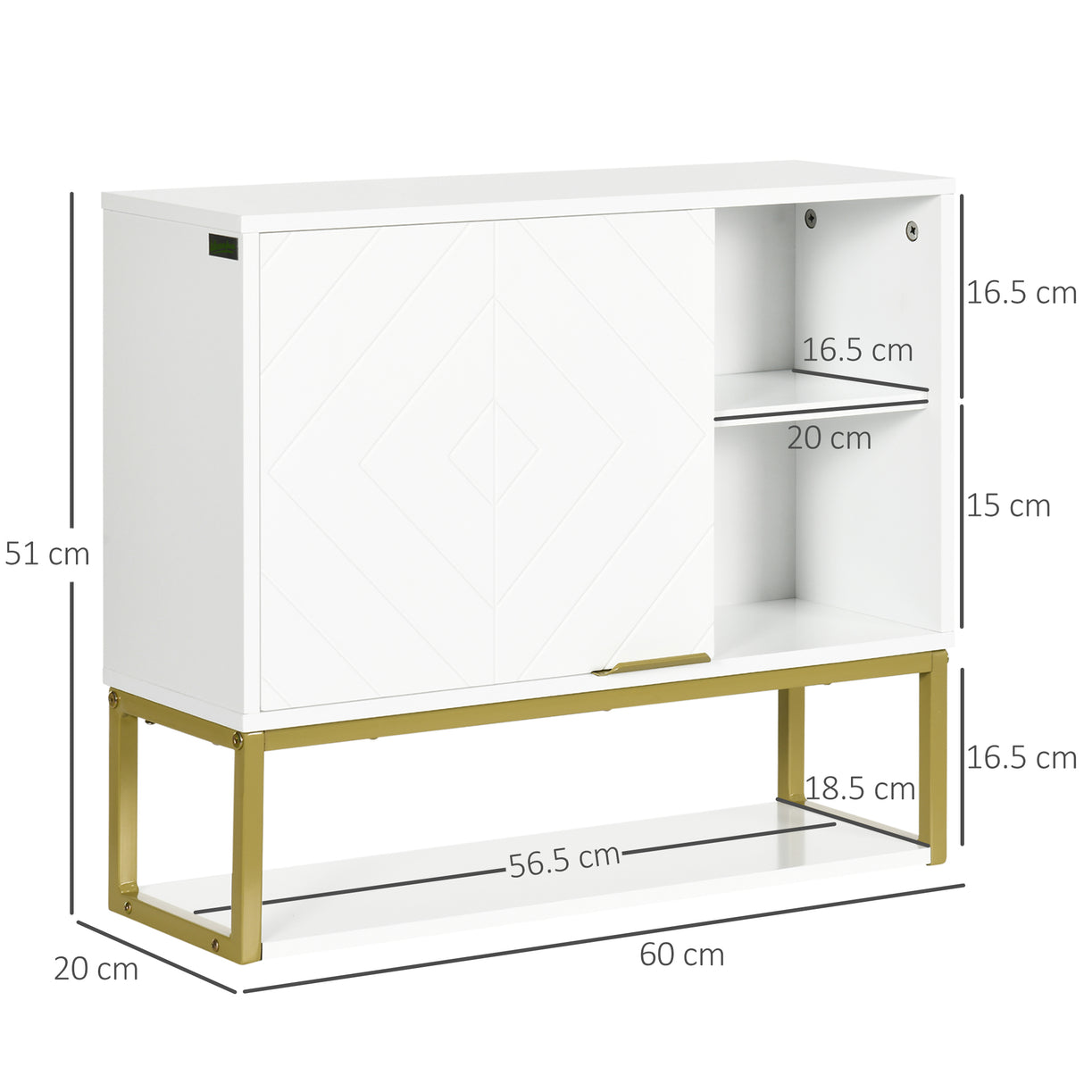 easycomfort easycomfort armadietto bagno a 2 livelli montaggio a parete con ripiani aperti in mdf bianco 60x20x51 cm