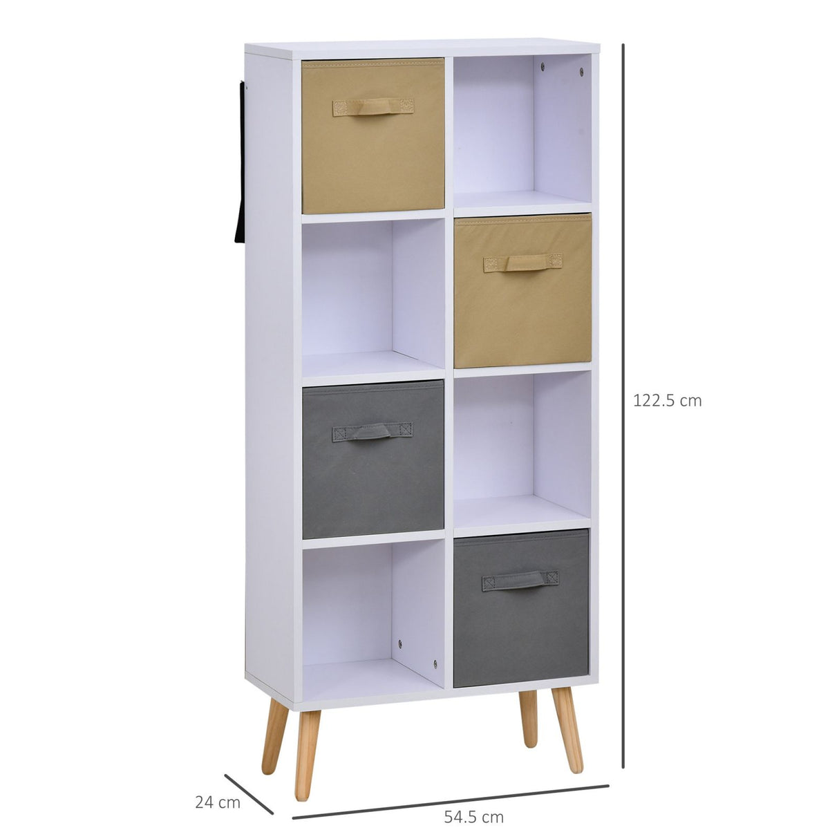 easycomfort easycomfort armadietto libreria in legno bianco 8 ripiani e 4 cassetti pieghevoli in tessuto grigio e marrone ean 8054111848756