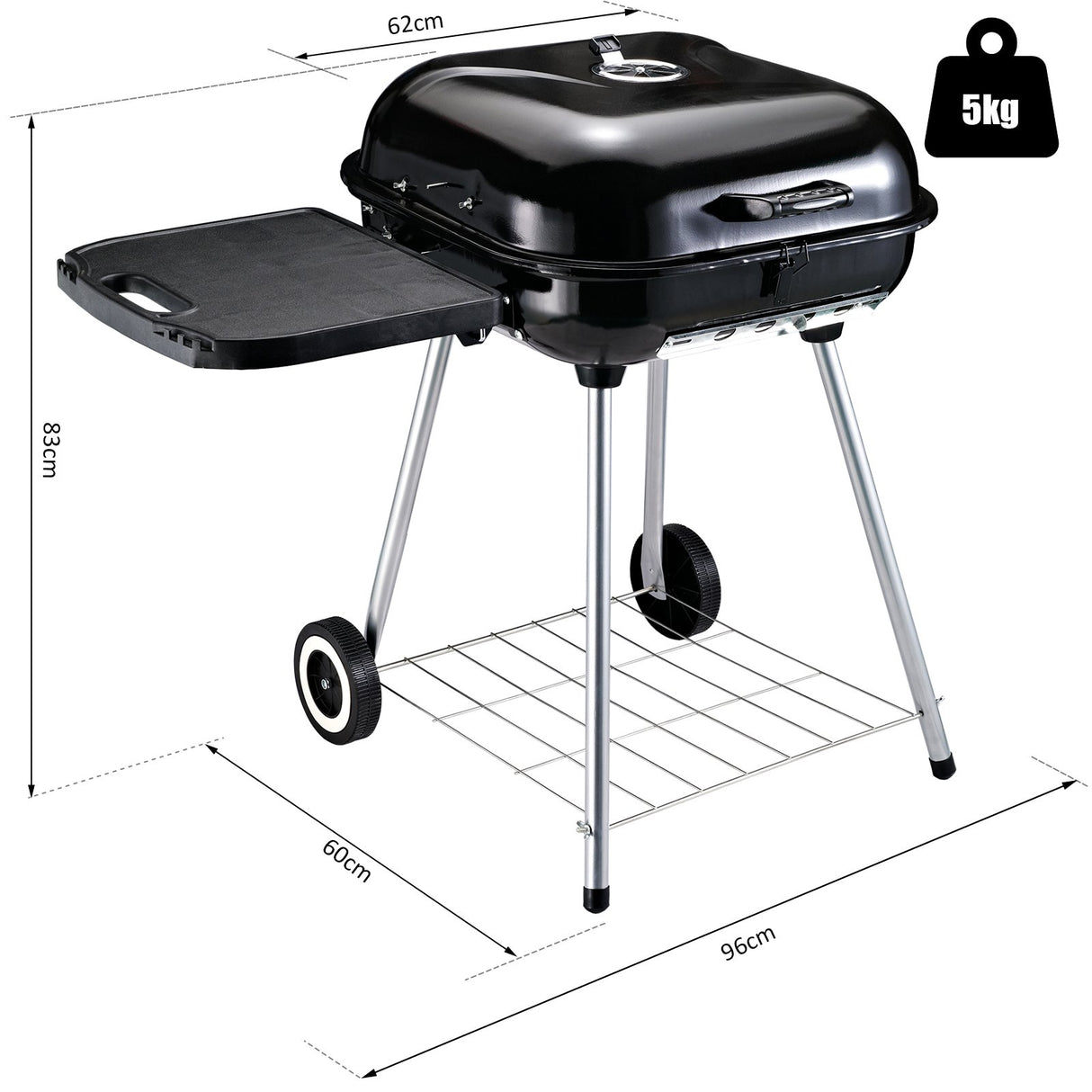 easycomfort easycomfort barbecue a carbonella con 2 griglie ripiano laterale e coperchio in metallo nero ean 8054144132969