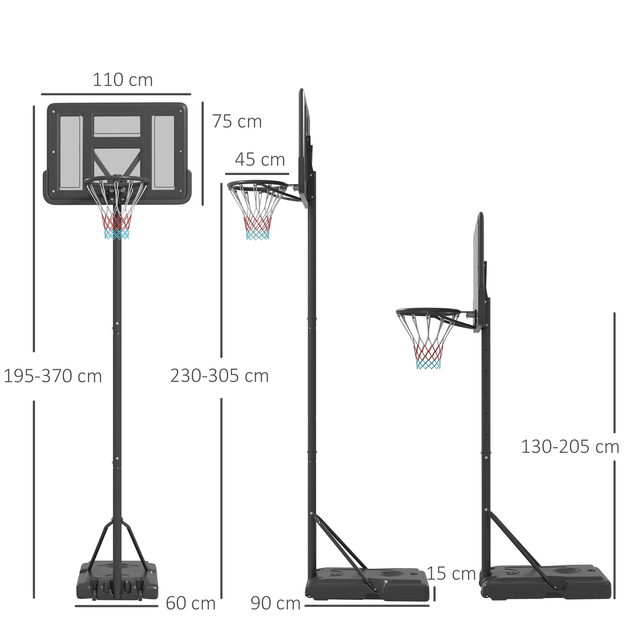 EASYCOMFORT Canestro Basket con Altezza Regolabile 195-245cm, Base