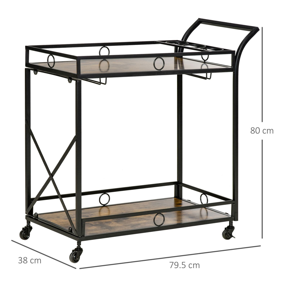 easycomfort easycomfort carrello da cucina 2 ripiani in stile industriale 4 ruote girevoli e maniglia 79 5x38x80cm marrone rustico