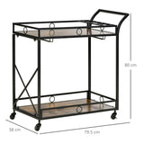 easycomfort easycomfort carrello da cucina 2 ripiani in stile industriale 4 ruote girevoli e maniglia 79 5x38x80cm marrone rustico