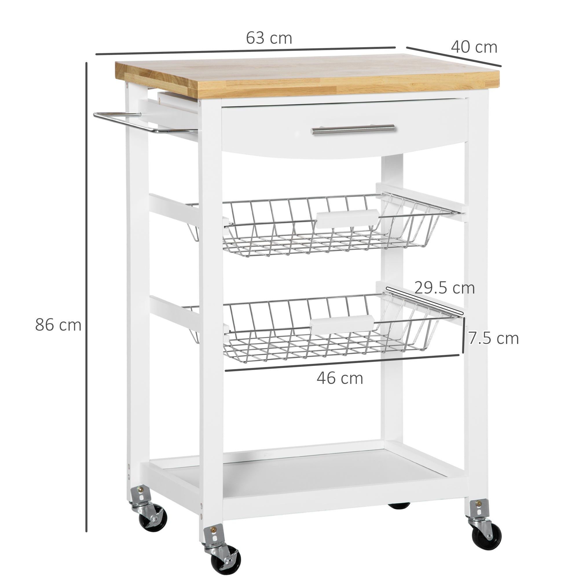 EASYCOMFORT Carrello da Cucina con Cassetto, Armadietto e Cestino  Estraibile in Legno con Ruote Girevoli, 66x36x79cm