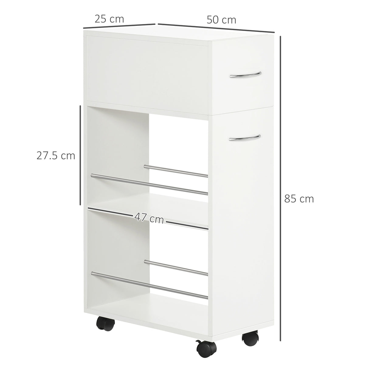 easycomfort easycomfort carrello da cucina in truciolato e acciaio inox con 2 ripiani aperti cassetto estraibile e parapetti 25x50x85 cm