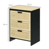 easycomfort easycomfort cassettiera 3 cassetti in truciolato e rattan per soggiorno e camera da letto 60x40x80 cm nero e color legno