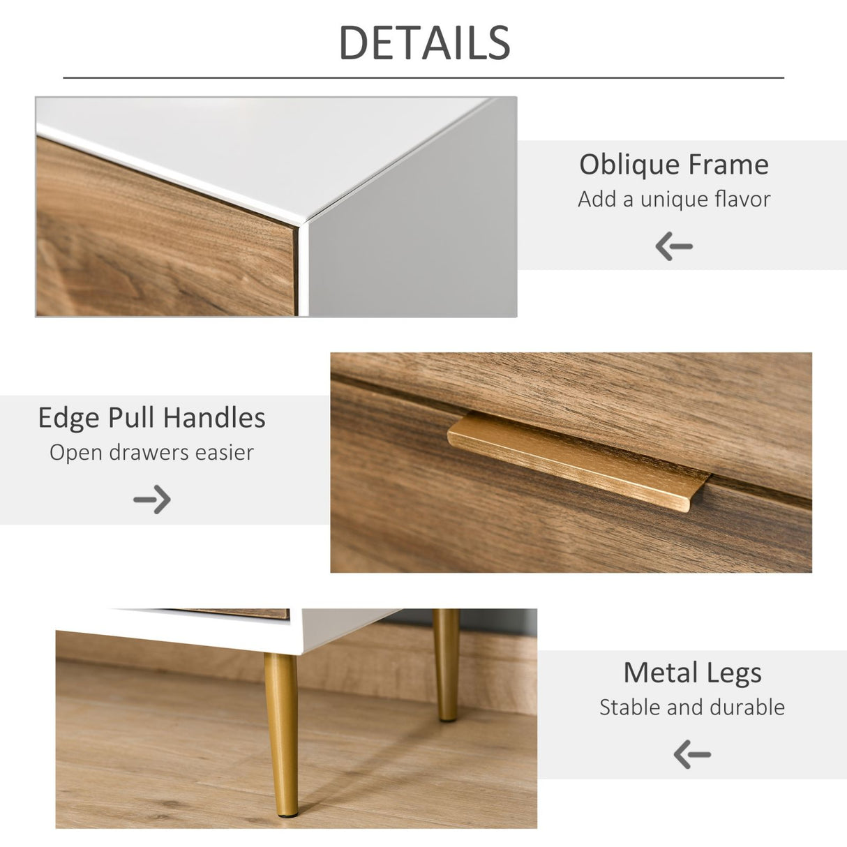 easycomfort easycomfort cassettiera 4 cassetti con maniglie e piedini dorati in legno bianco e noce