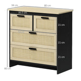 easycomfort easycomfort cassettiera 4 cassetti in truciolato e rattan per soggiorno e camera da letto 80x38x80 cm nero e color legno