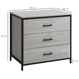 easycomfort easycomfort cassettiera con 3 cassetti in legno e acciaio per camera e soggiorno 80x48x78cm grigio chiaro