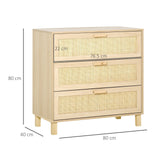 easycomfort easycomfort cassettiera con 3 cassetti in rattan color legno naturale 80x40x80cm