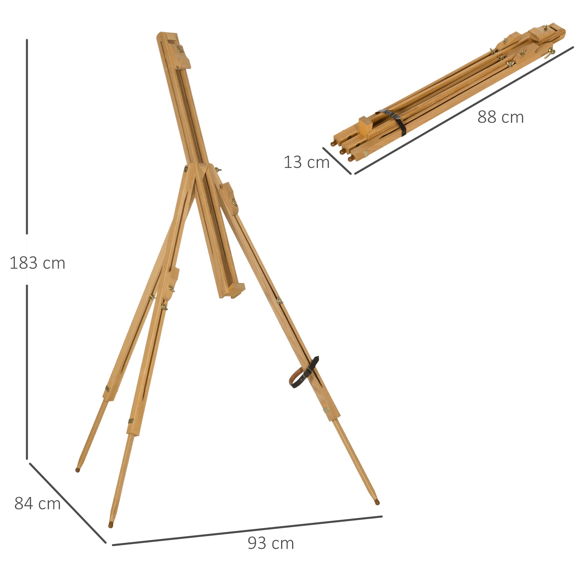 EASYCOMFORT Cavalletto per Pittura Salvaspazio in Legno di Faggio con  Altezza e Angolazione Regolabile, 93x84x183 cm