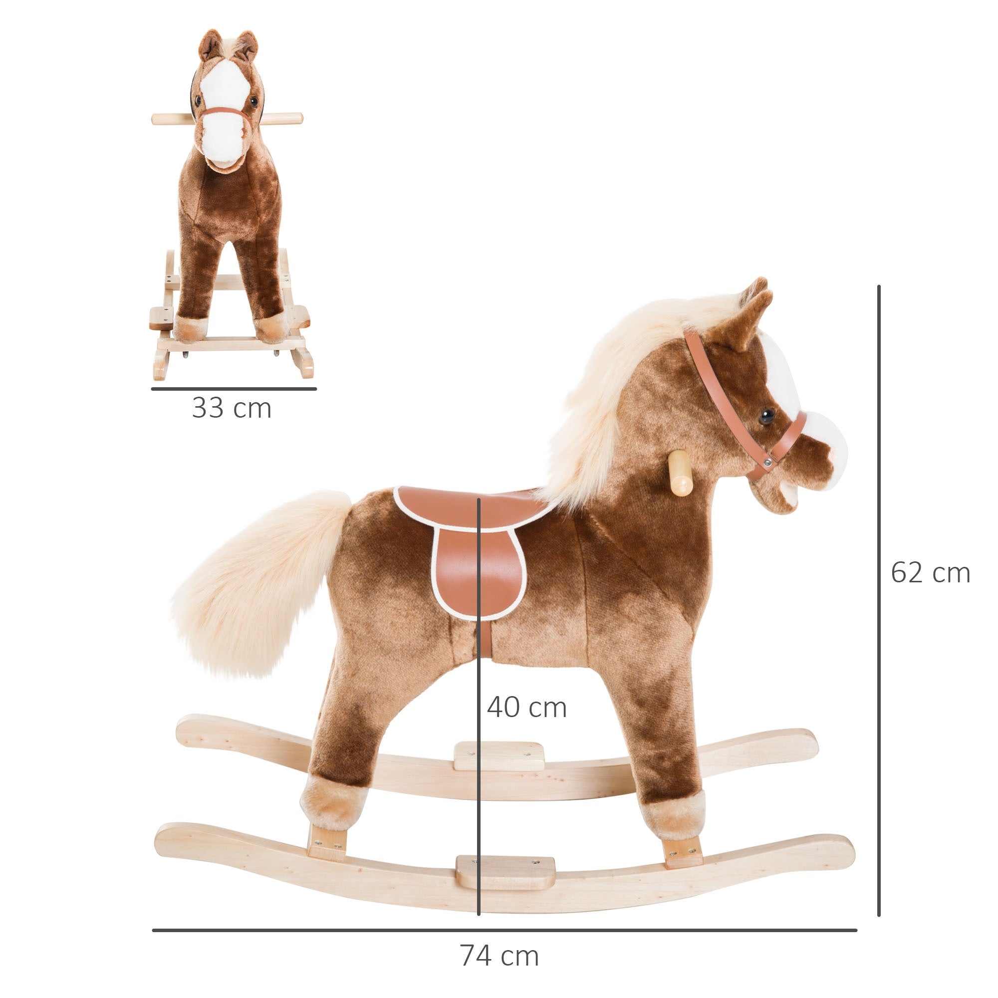 EASYCOMFORT Cavallo a Dondolo in Legno Giocattolo Cavalcabile Bambini  Peluche 74 × 33 × 62cm