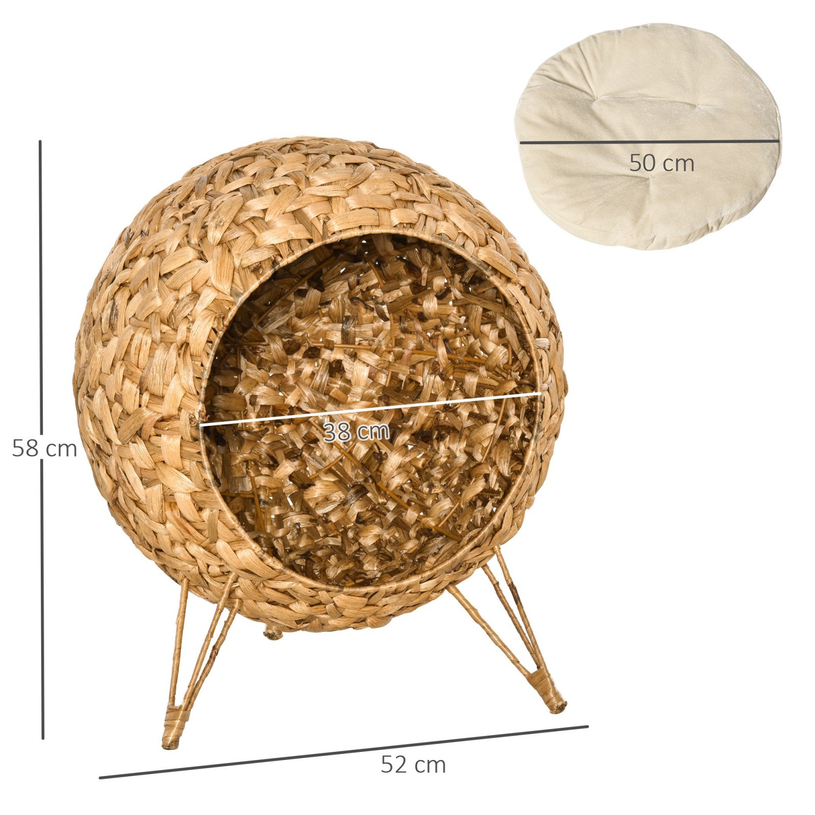 EASYCOMFORT Cesta per Gatti Adulti Fino a 5kg, Cuccia per Gatti in Rattan  Sintetico Marrone Φ52x58cm