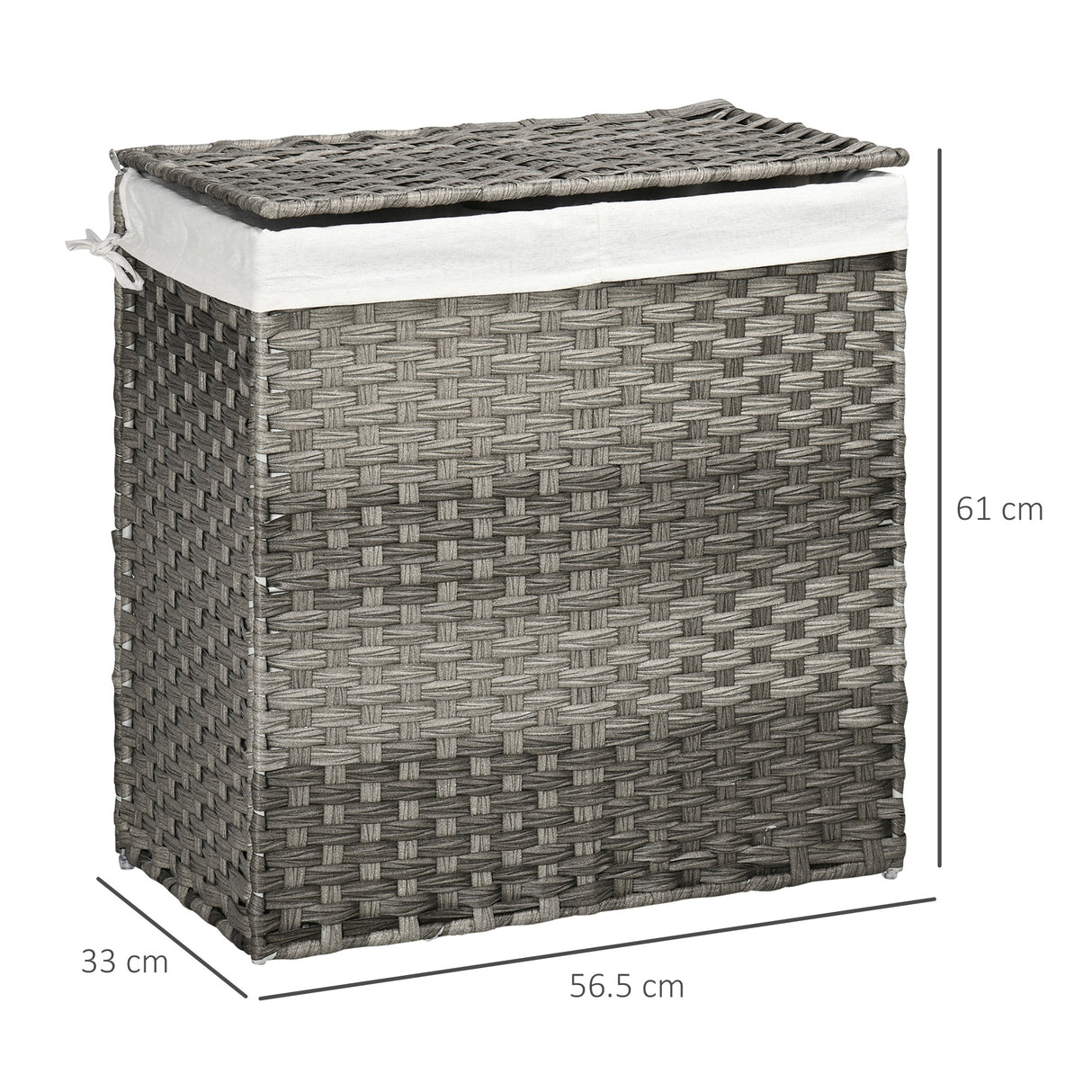 easycomfort easycomfort cesto portabiancheria a 2 sezioni e capacita 100l con sacca interna removibile 56 5x33x61 cm grigio