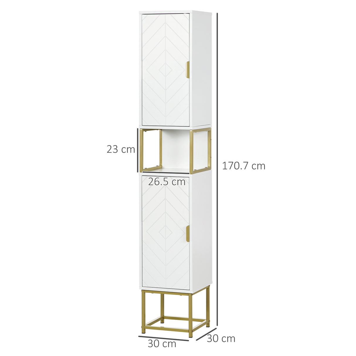 easycomfort easycomfort colonna bagno con 2 armadietti e ripiano in mdf e acciaio 30x30x170 7cm bianco e oro