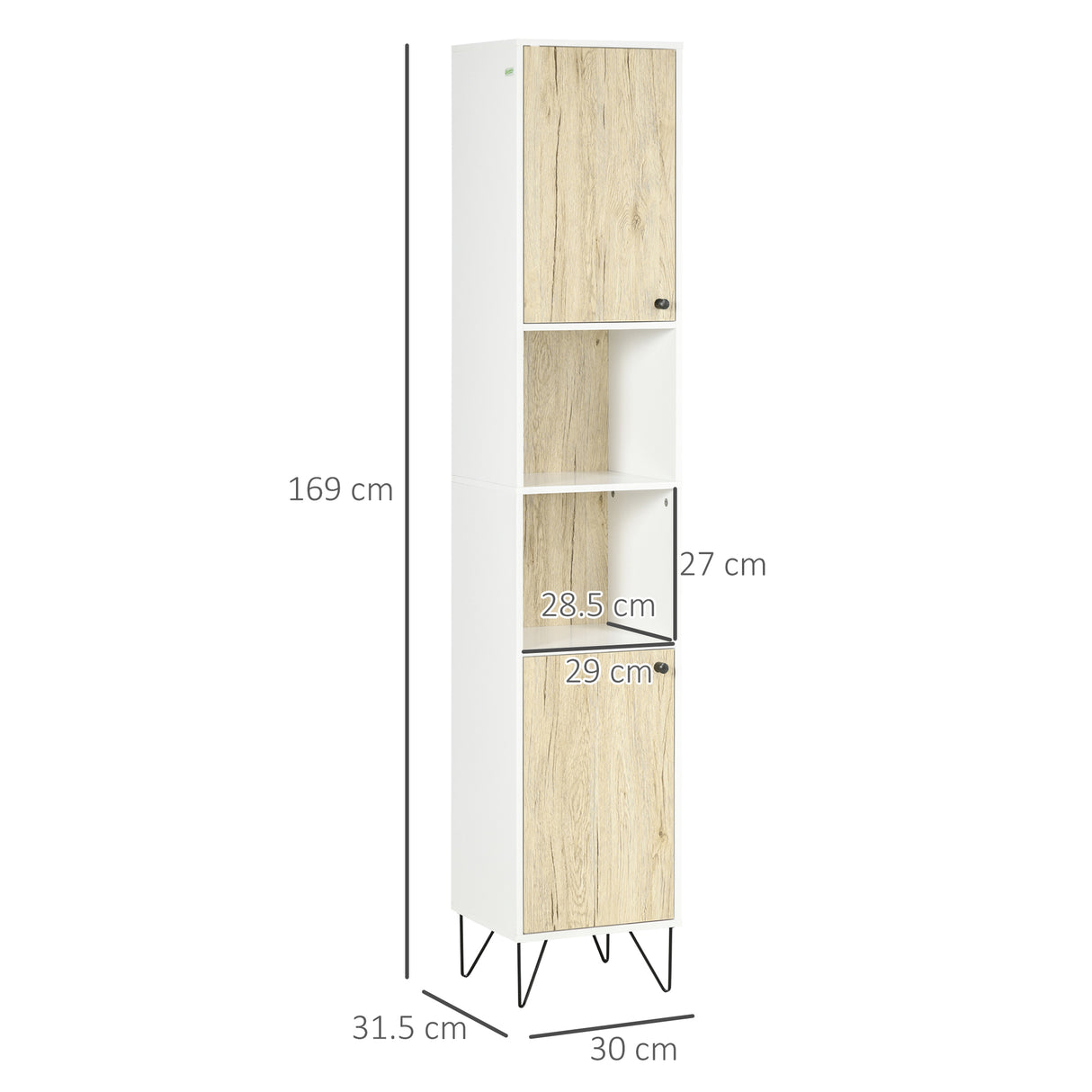easycomfort easycomfort colonna bagno con 2 ripiani aperti e 2 armadietti in truciolato 30x31 5x169 cm bianco e color legno