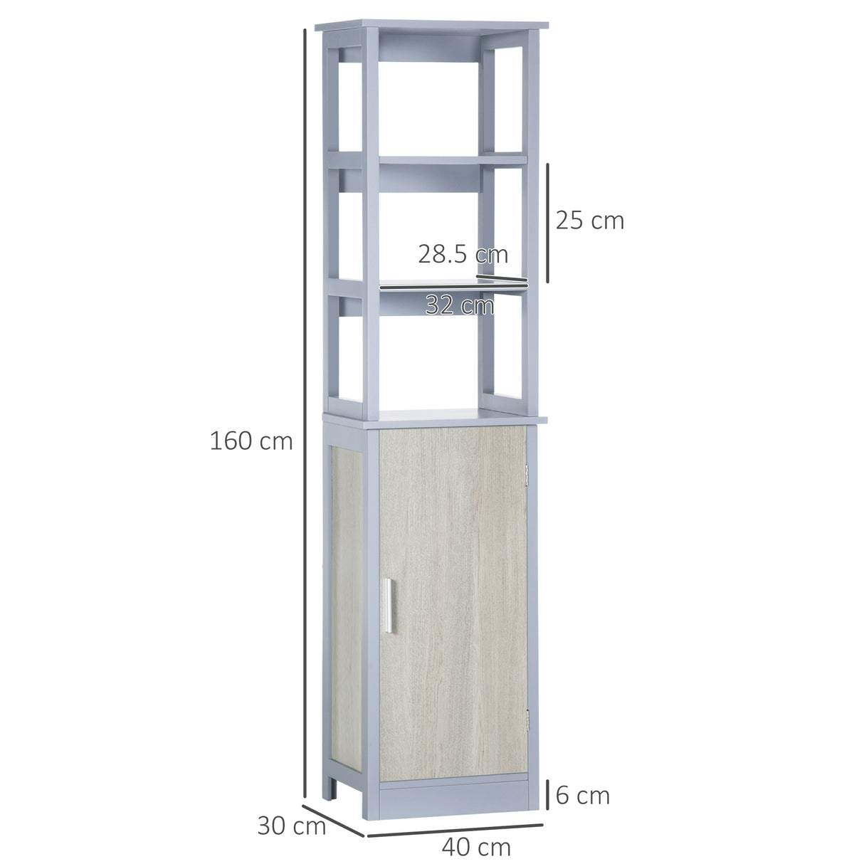 easycomfort easycomfort colonna bagno con 3 mensole e armadietto in legno mdf 40x30x160 grigio e legno naturale