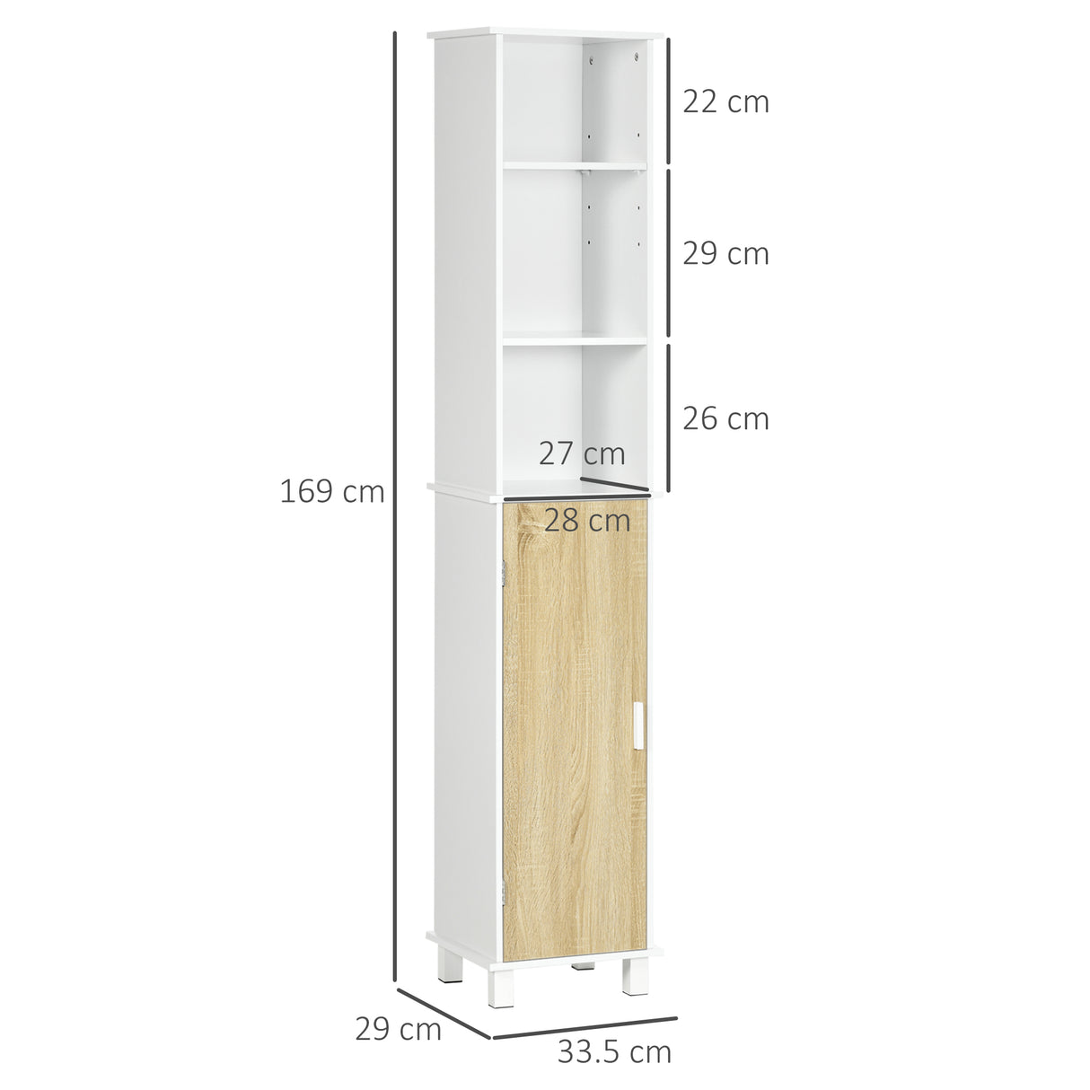 easycomfort easycomfort colonna bagno salvaspazio con 3 vani aperti e armadietto in legno 33 5x29x169cm bianco e marrone chiaro