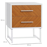 easycomfort easycomfort comodino moderno a 2 cassetti in metallo e legno 40x39x48cm marrone e bianco