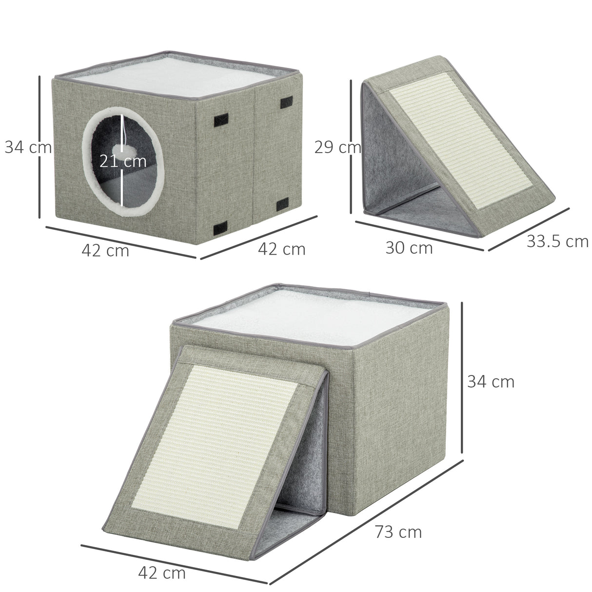 easycomfort easycomfort cuccia per gatti pieghevole e portatile casetta per gatti con pannello tiragraffi 2 cuscini e pallina in peluche e tessuto grigio