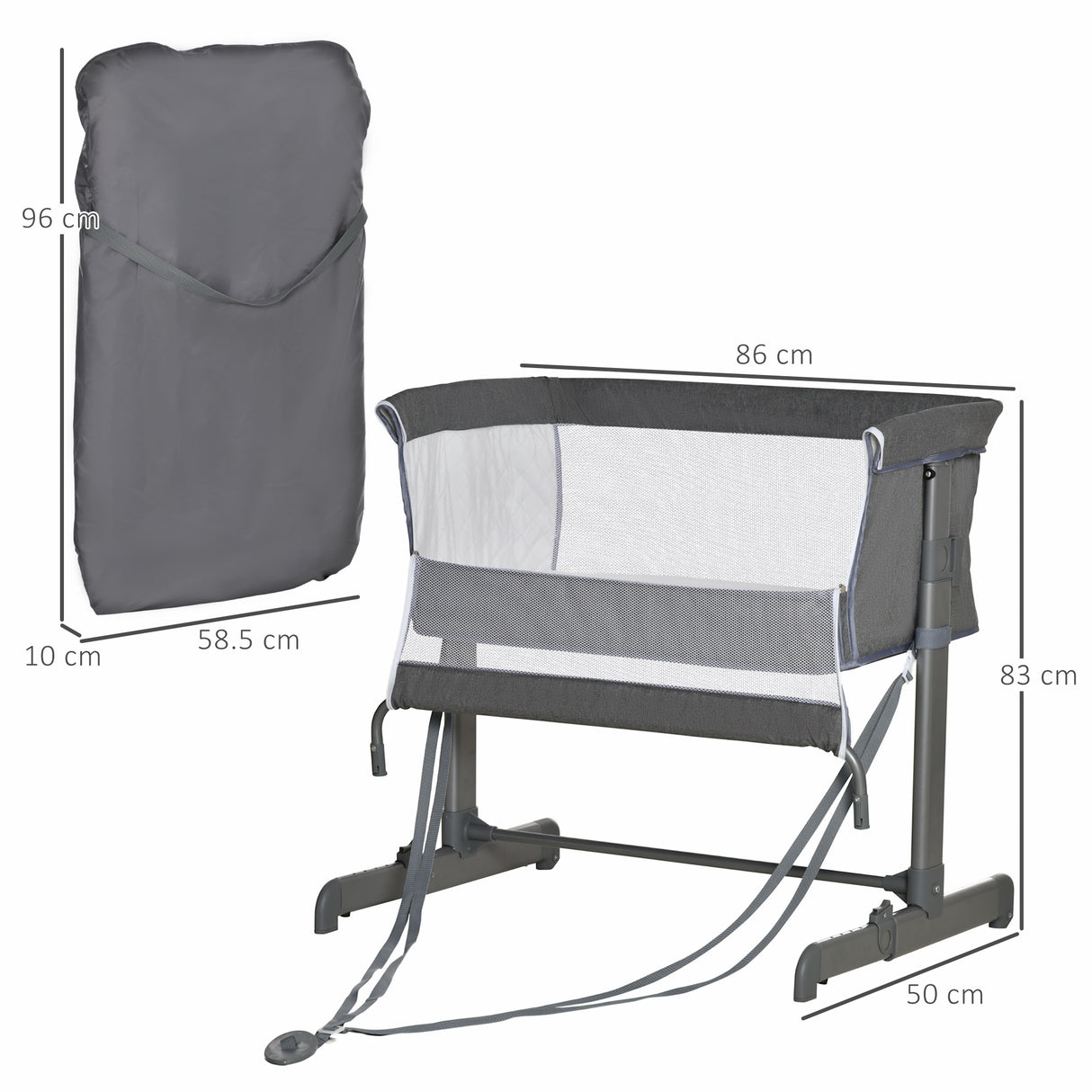 easycomfort easycomfort culla fianco letto con altezza regolabile lettino co sleeping pieghevole con tessuto a rete e borsa di trasporto 86x50x83cm grigio