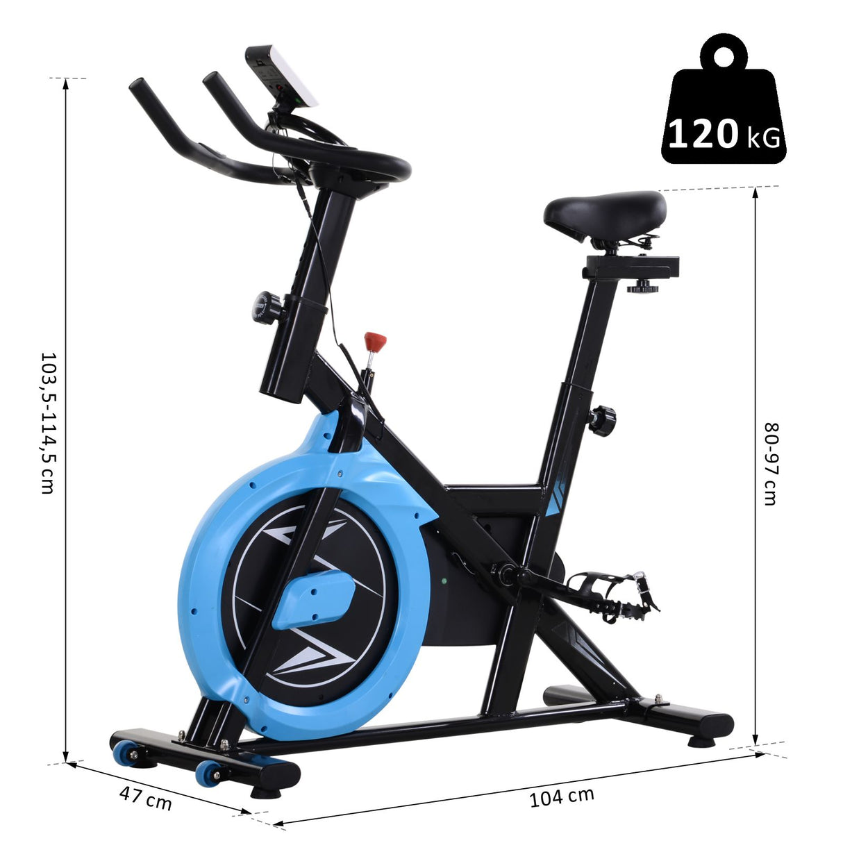 easycomfort easycomfort cyclette con trasmissione a cinghia bicicletta da allenamento con manubrio sellino regolabili schermo lcd fino a 120kg nero e azzurro ean 8055776910253