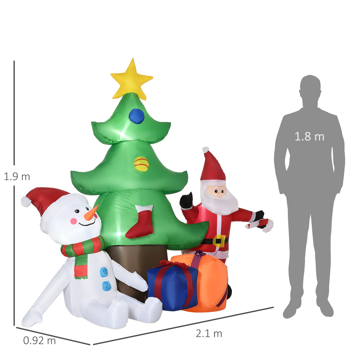 easycomfort easycomfort decorazione natalizia gonfiabile con luci led bianche e gonfiatore incluso 210x92x190 cm