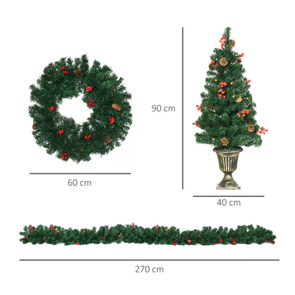 immagine-3-easycomfort-easycomfort-decorazioni-natalizie-set-4-pezzi-con-2-alberelli-di-natale-40x90-cm-ghirlanda-natalizia-e-corona-di-natale