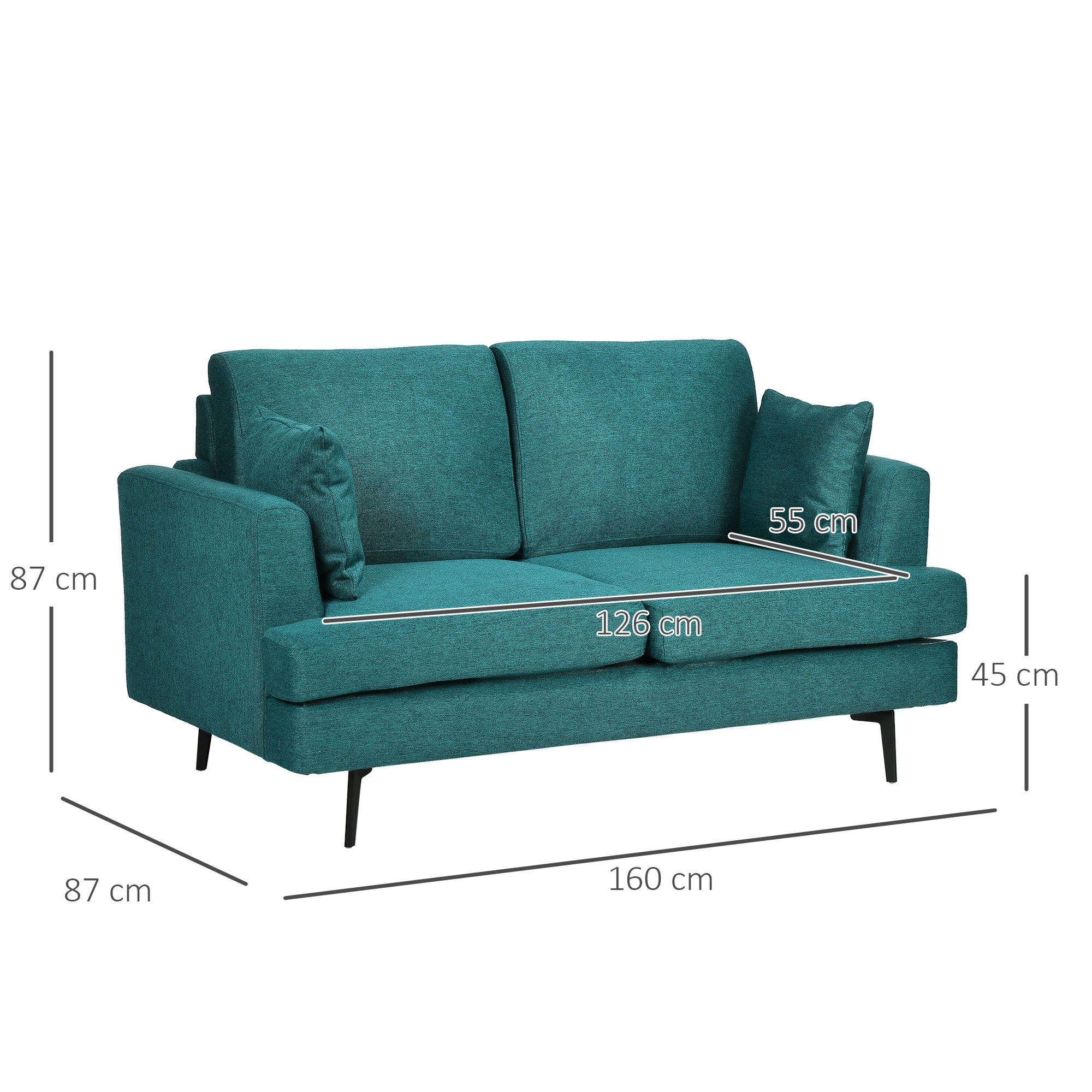 EASYCOMFORT Divano 2 Posti Moderno con Rivestimento in Tessuto e  Imbottitura Spessa, 160 x 87 x 87cm, Verde