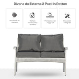 easycomfort easycomfort divano da esterno 2 posti in rattan pe panchina da giardino con cuscini e braccioli 120x63x77cm bianco ean 8055776911304