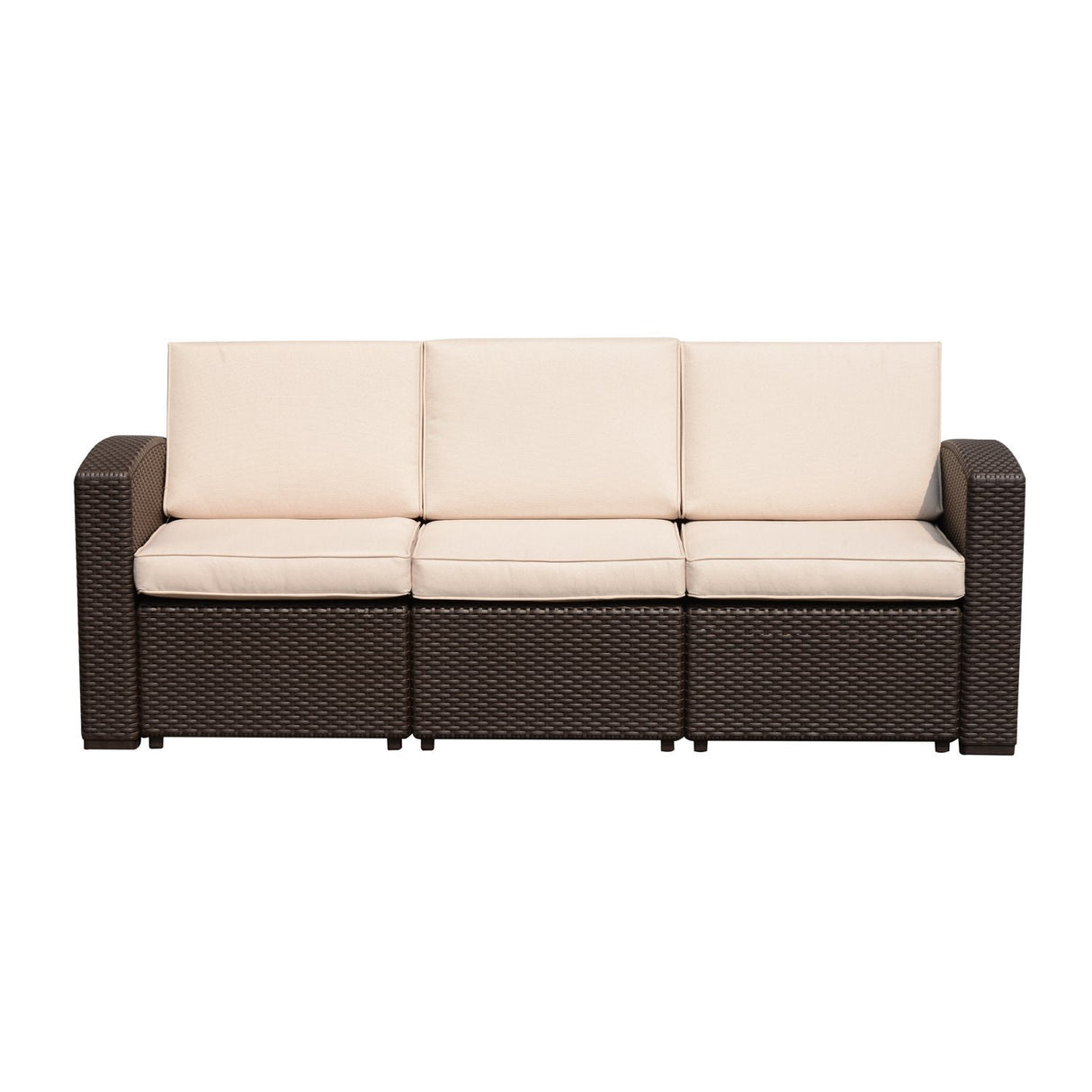 easycomfort easycomfort divano da esterno a 3 posti in pe rattan con cuscini marrone 199x71x75cm ean 8055776914978