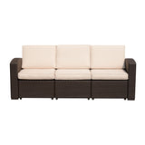 easycomfort easycomfort divano da esterno a 3 posti in pe rattan con cuscini marrone 199x71x75cm ean 8055776914978