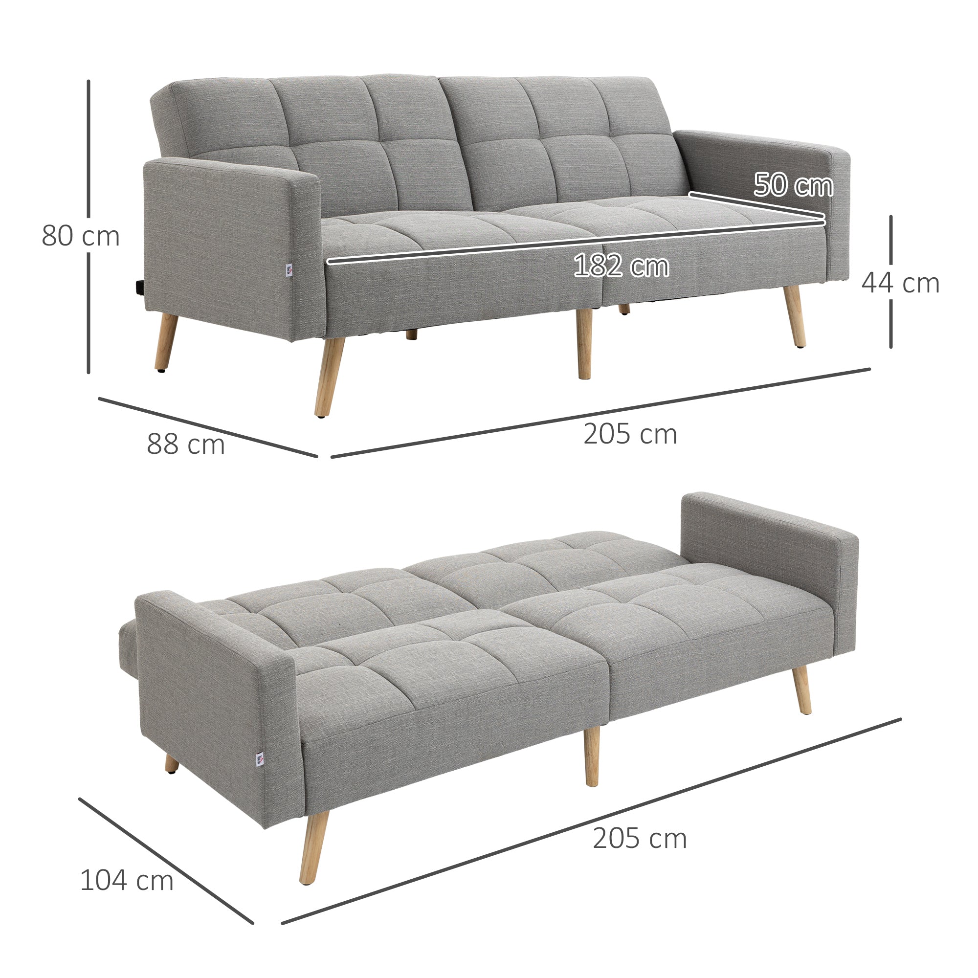 EASYCOMFORT Divano Letto 2 Posti con Spazio Portaoggetti per Soggiorno e  Camera, in Policotone e Gommapiuma, Grigio