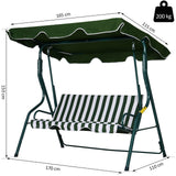 easycomfort easycomfort dondolo 3 posti in acciaio con tettuccio e imbottitura in tessuto a righe bianco e verde ean 8054144132563